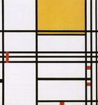 composition with black, white, yellow and red