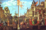 the legend of st. ursula: the meeting of the betrothed and the departure for the pilgrimage. detail.