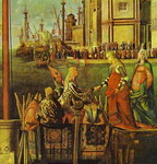 the legend of st. ursula: the meeting of the betrothed and the departure for the pilgrimage. detail.