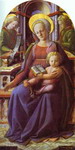 madonna and child enthroned with two angels.