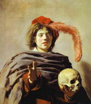 young man with a skull (vanitas).