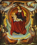 the virgin in glory, surrounded by angels.