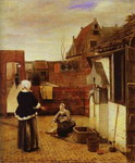 A Woman and Her Maid in a Courtyard.