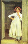 girl from albano standing in the doorway.