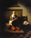 A Young Woman Sewing.