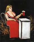 woman with a mug of beer.