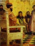 Tzar Mikhail Fedorovich Holding Council with the Boyars in His Royal Chamber.