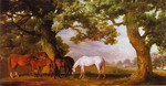Mares and Foals in a Wooded Landscape.