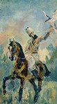 count alphonse de toulouse-lautrec, the artist's father, on horseback in circassian costume.