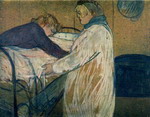 two women making their bed.