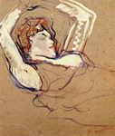Woman Lying on Her Back, Both Arms Raised.