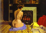 naked woman before stove