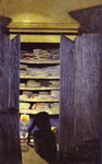 woman rummaging through closet