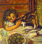 little girl with a cat.
