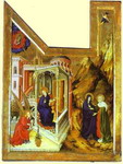 annunciation and visitation.  left-hand panel of an altar triptych in the carthusian monastery at di