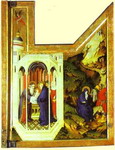 presentation in the temple and flight into egypt. right-hand panel of an altar triptych in the carth