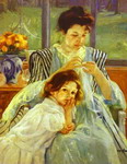 Young Mother Sewing.