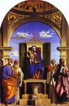 Madonna and Child Enthroned with St. Peter, St. Romuald, St. Benedict, and St. Paul.
