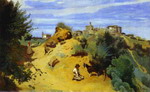 Genzano. Goatherd and View of a Village.