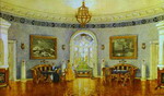 the blue lounge. set design for act i of turgenev's a month in the country in moscow art theater.