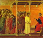 maest锟斤拷 (back, central panel): pontius pilate锟斤拷s second interrogation of christ.