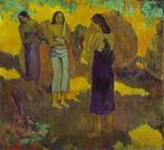 Three Tahitian Women Against a Yellow Background.