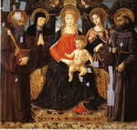 madonna and child enthroned among st. benedict, st. scholastica, st. ursula and st. john gualberto.